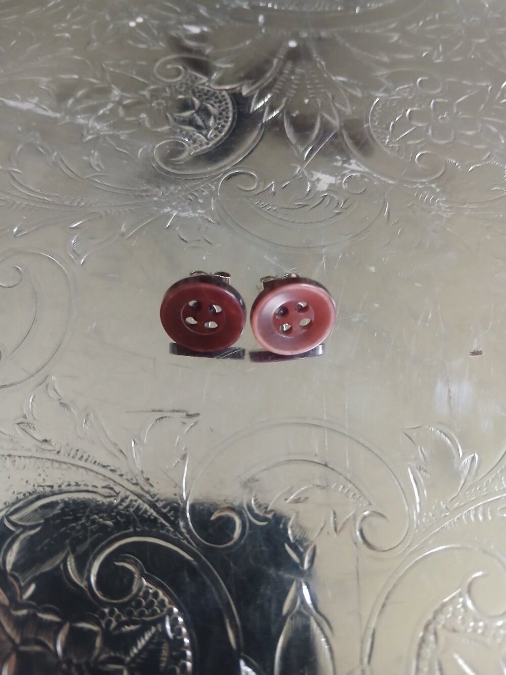 Brown Vintage Button Earrings